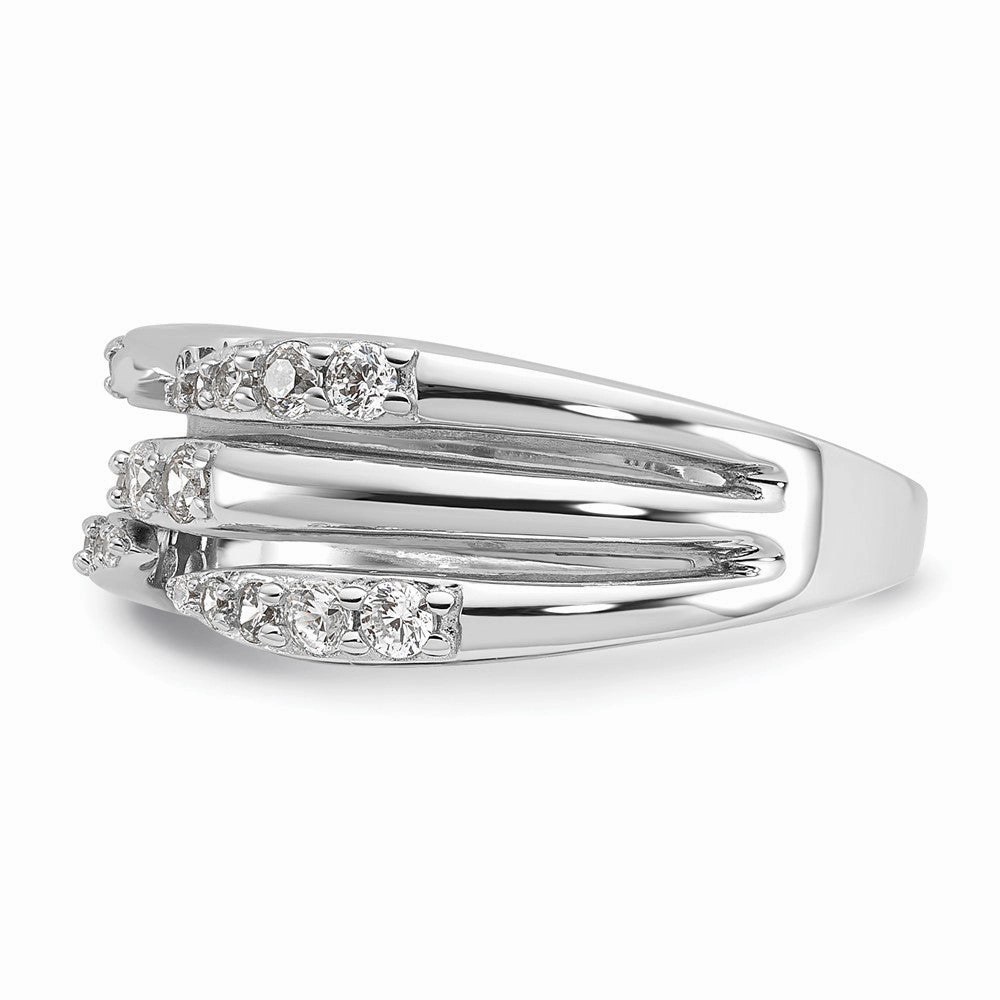 Sterling Silver Rhodium-plated CZ Polished Multi-Row Size 6 Ring