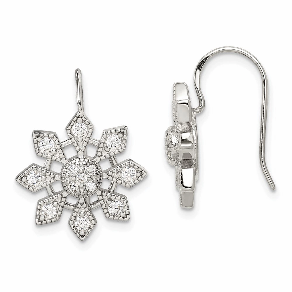 Sterling Silver Rhodium-plated CZ Snowflake Earrings