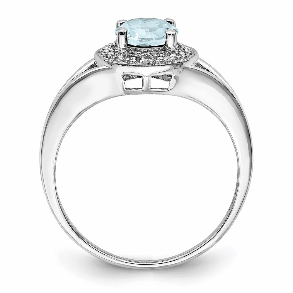 Sterling Silver Rhodium-plated Diam. & Aquamarine Ring