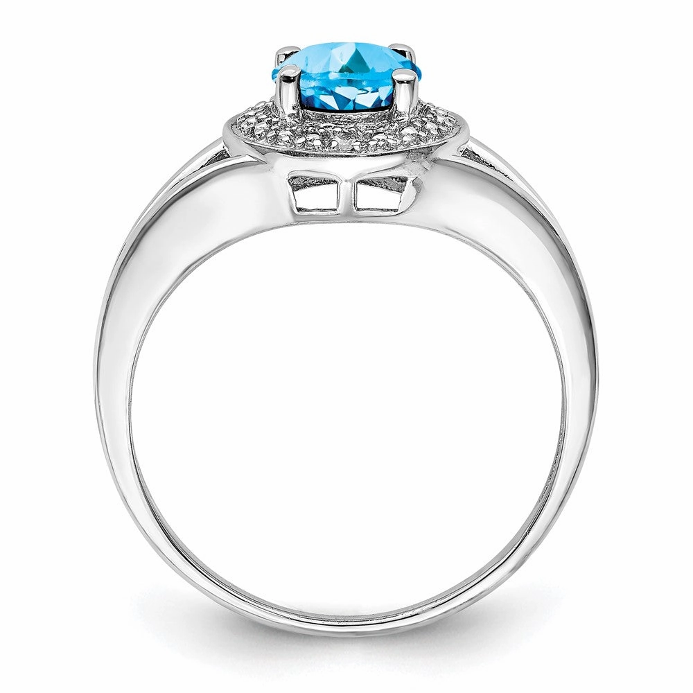 Sterling Silver Rhodium-plated Diam. & Blue Topaz Ring