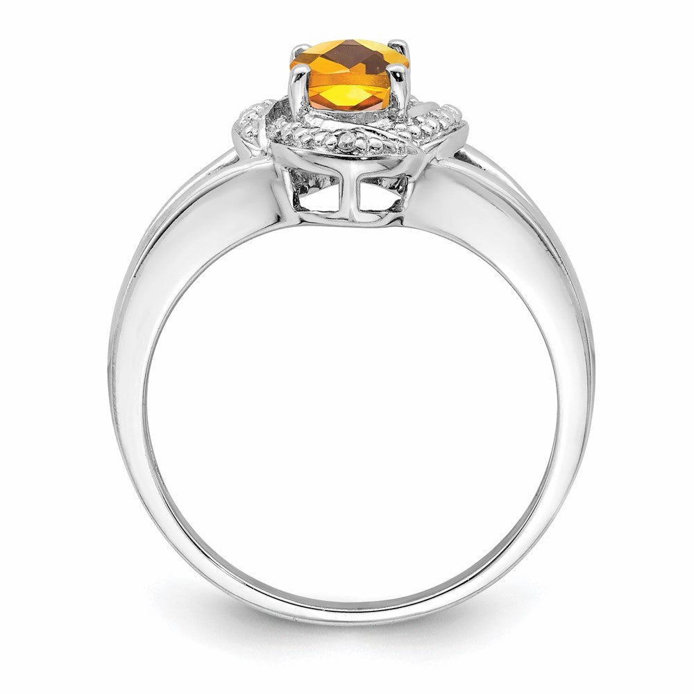 Sterling Silver Rhodium-plated Diam. & Citrine Ring
