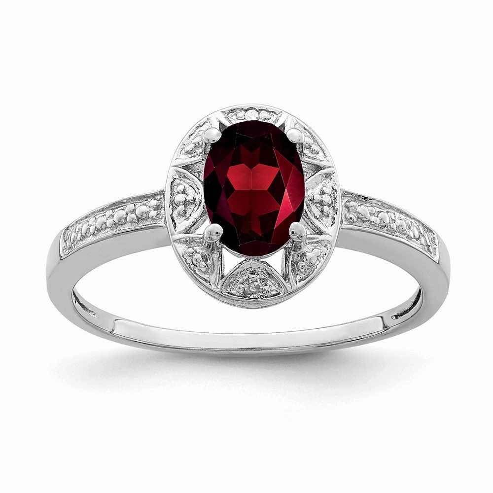 Sterling Silver Rhodium-plated Diam. & Garnet Ring