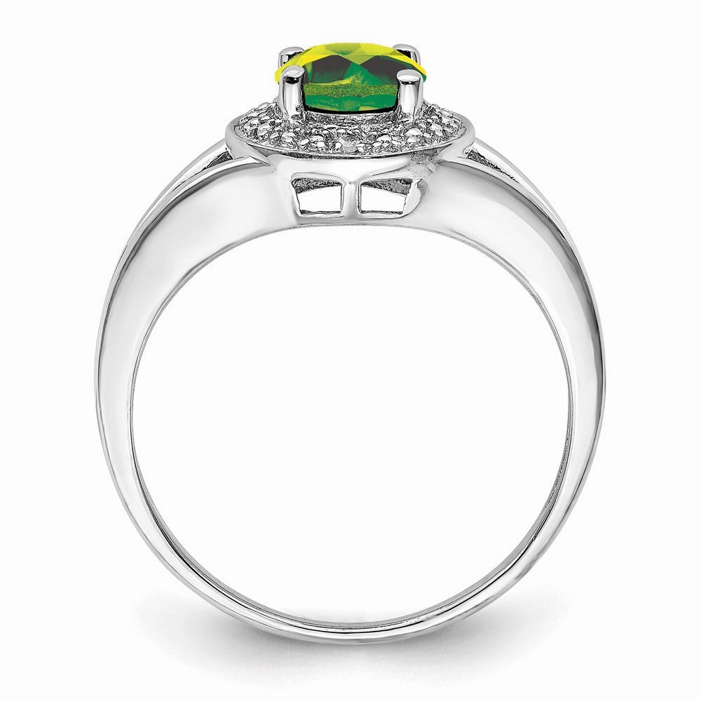 Sterling Silver Rhodium-plated Diam. & Peridot Ring