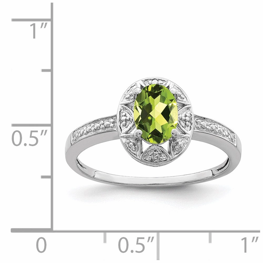 Sterling Silver Rhodium-plated Diam. & Peridot Ring