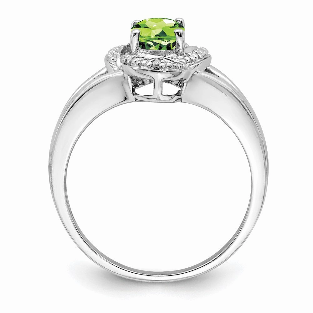 Sterling Silver Rhodium-plated Diam. & Peridot Ring
