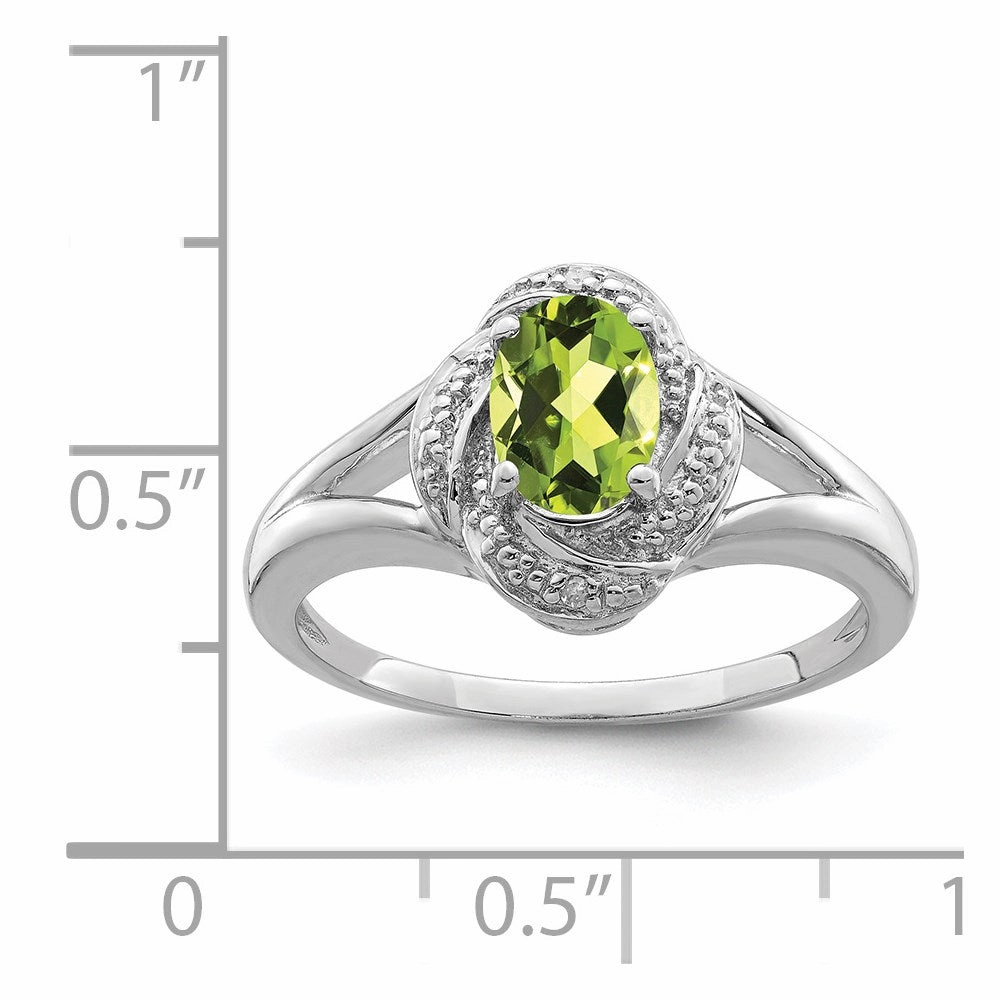 Sterling Silver Rhodium-plated Diam. & Peridot Ring