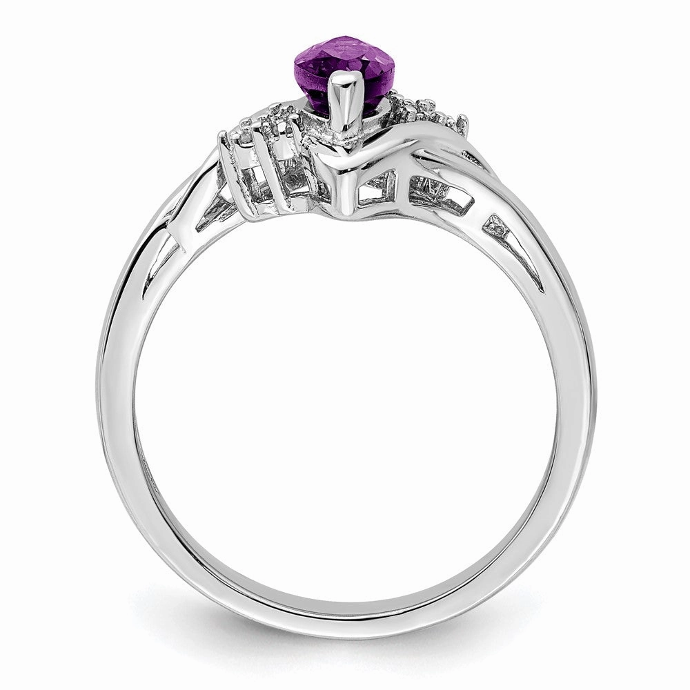 Sterling Silver Rhodium-plated Diamond & Amethyst Ring