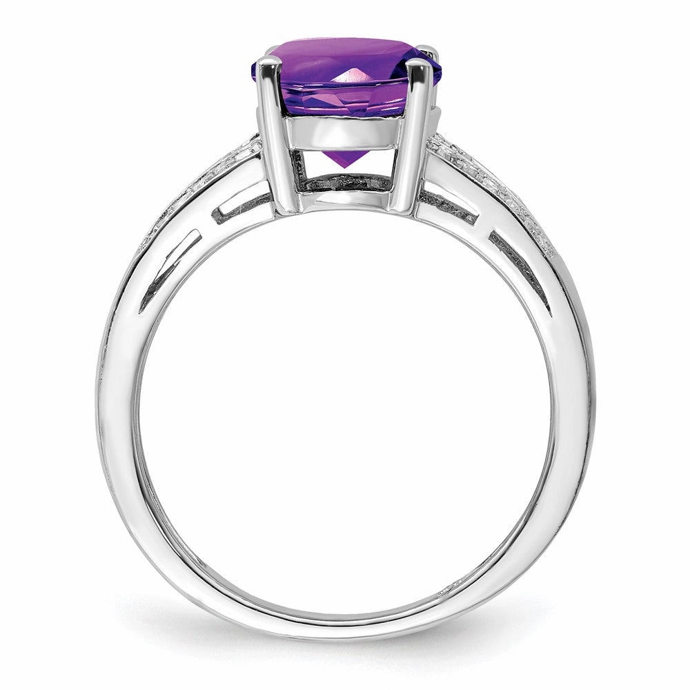 Sterling Silver Rhodium-plated Diamond & Amethyst Ring