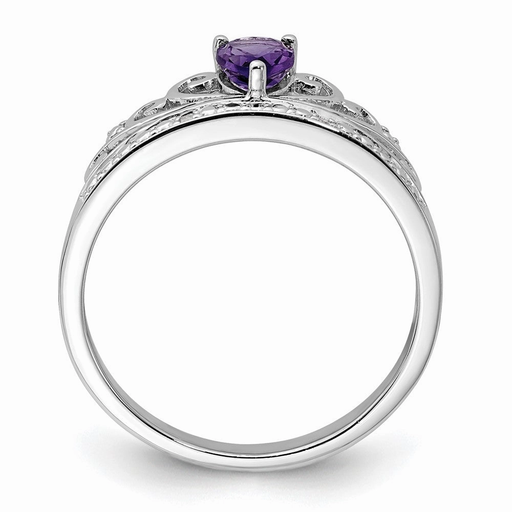 Sterling Silver Rhodium Plated Diamond & Amethyst Teardrop Ring