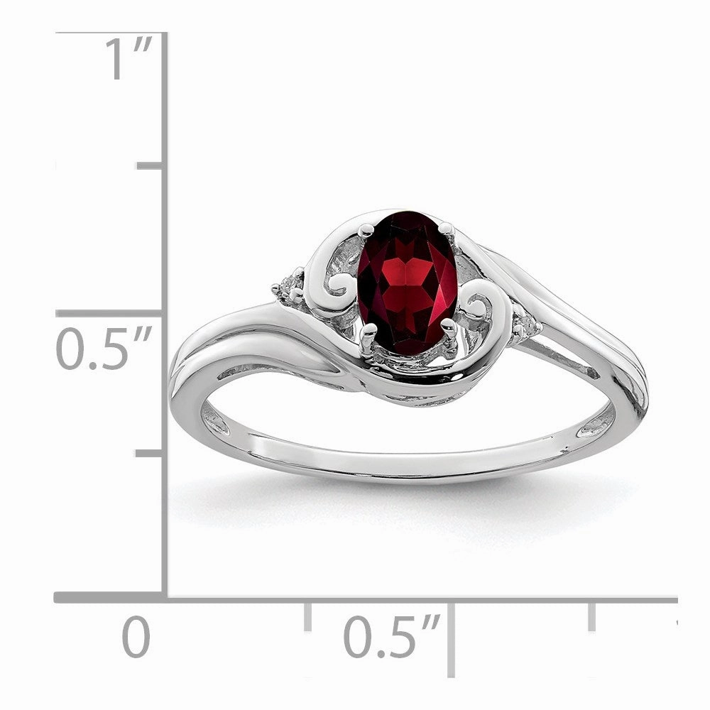 Sterling Silver Rhodium Plated Diamond & Garnet Ring