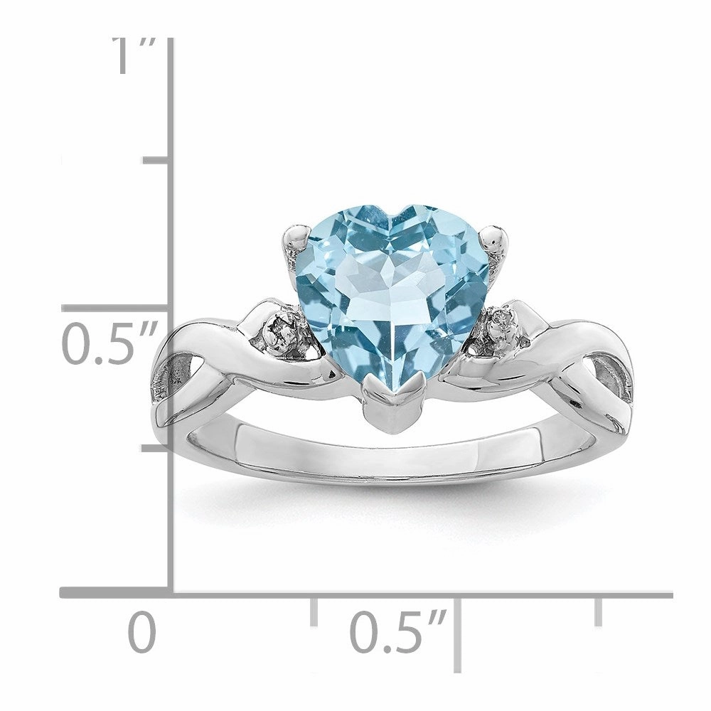 Sterling Silver Rhodium Plated Diamond & Lt Swiss BT Heart Ring