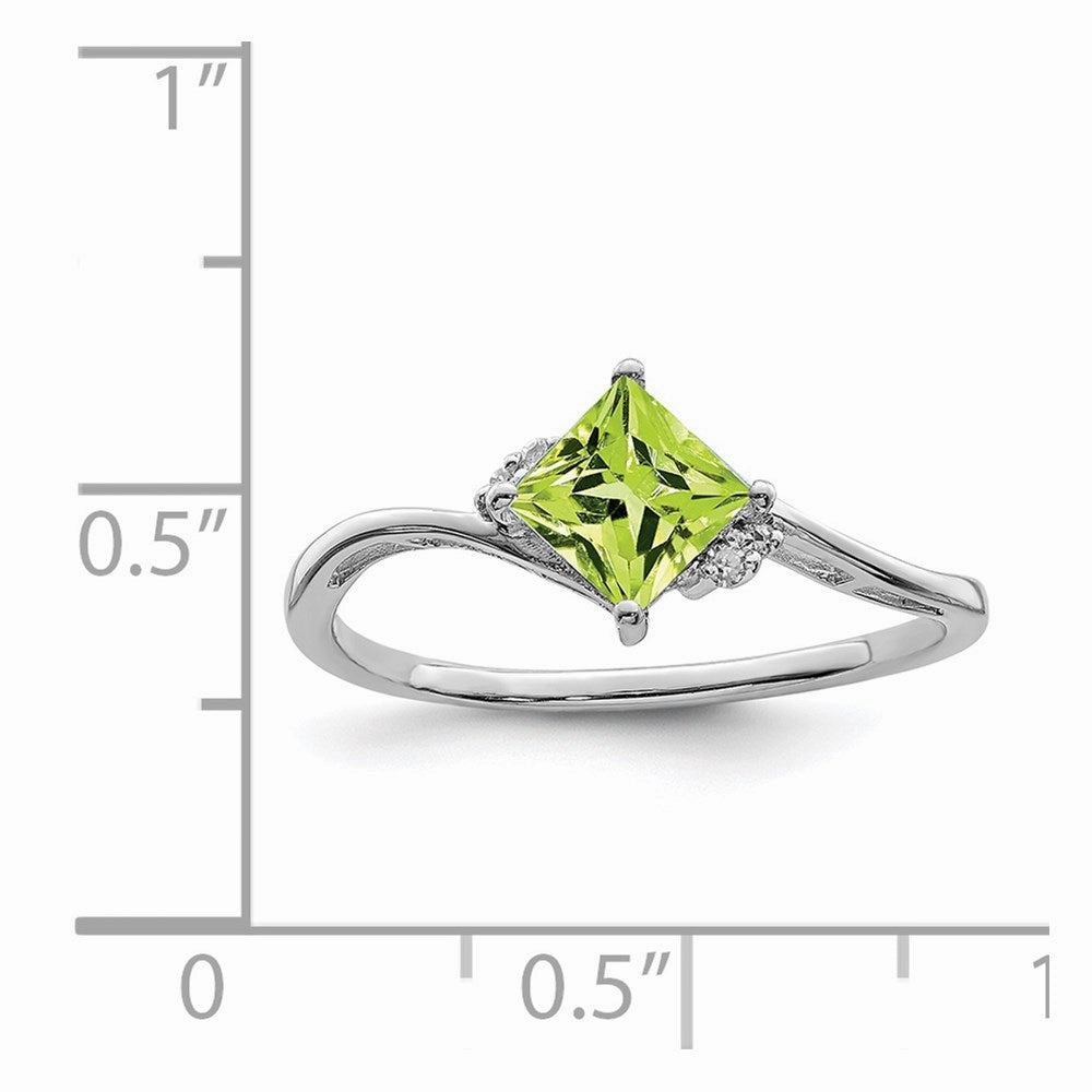 Sterling Silver Rhodium Plated Diamond & Peridot Square Ring