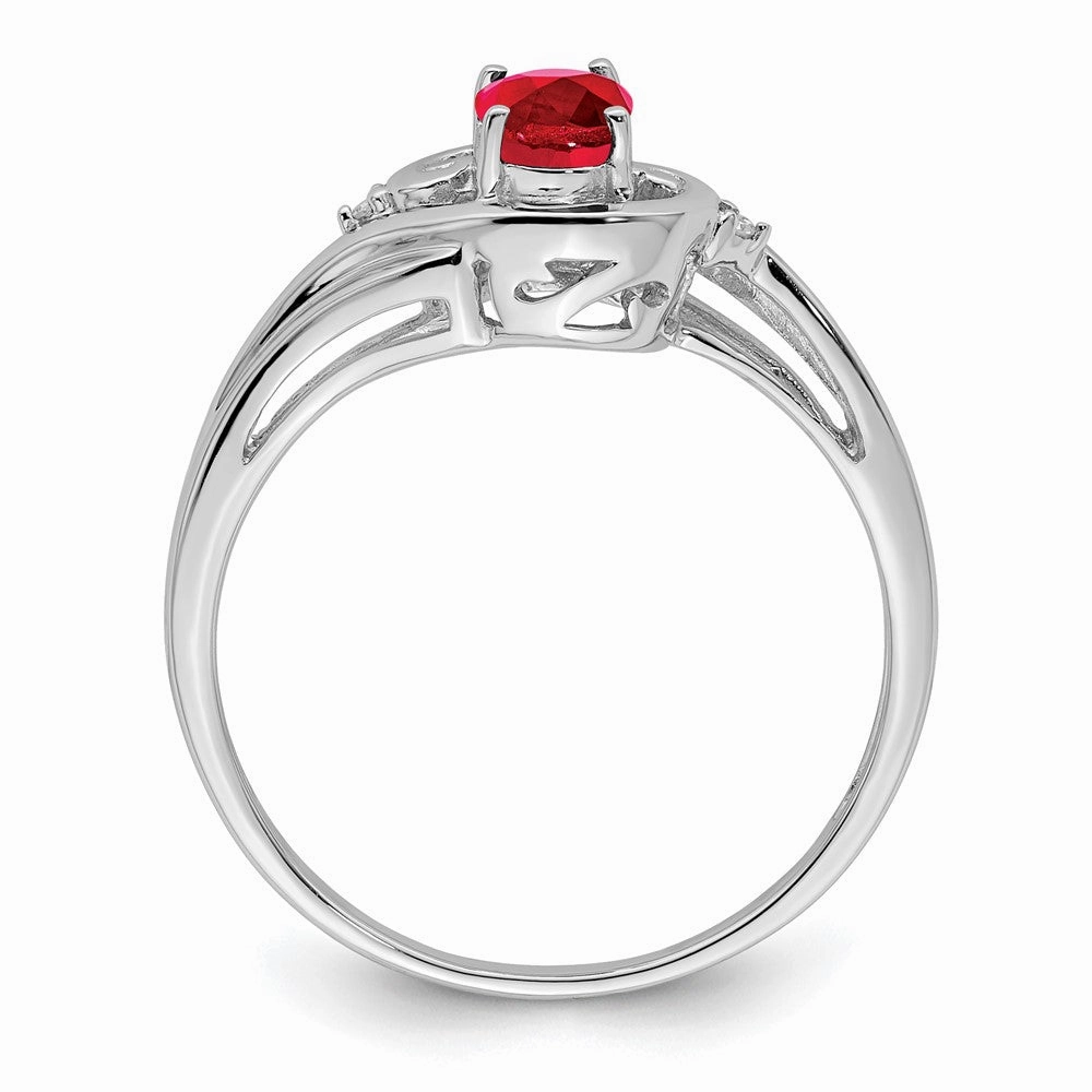 Sterling Silver Rhodium Plated Diamond & Ruby Ring