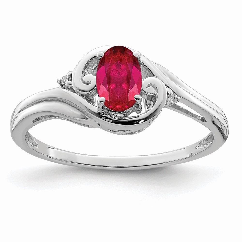 Sterling Silver Rhodium Plated Diamond & Ruby Ring