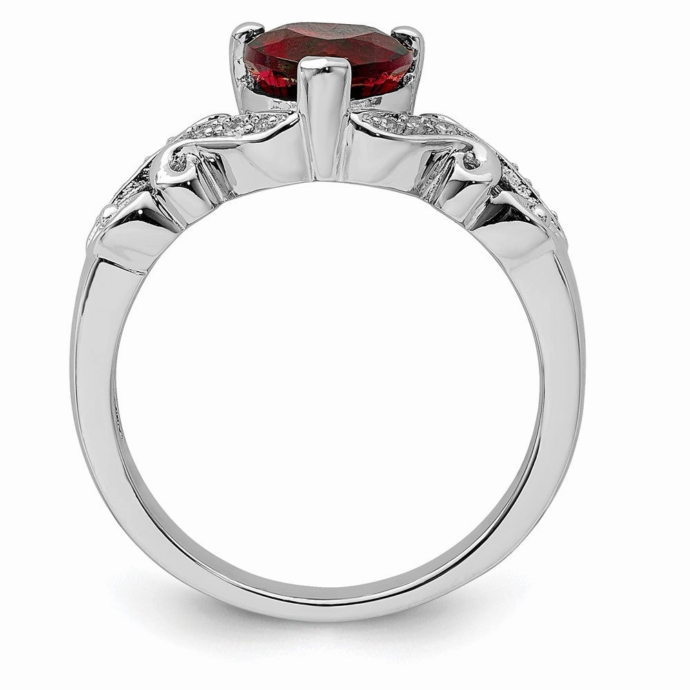 Sterling Silver Rhodium-plated Diamond and Garnet Ring