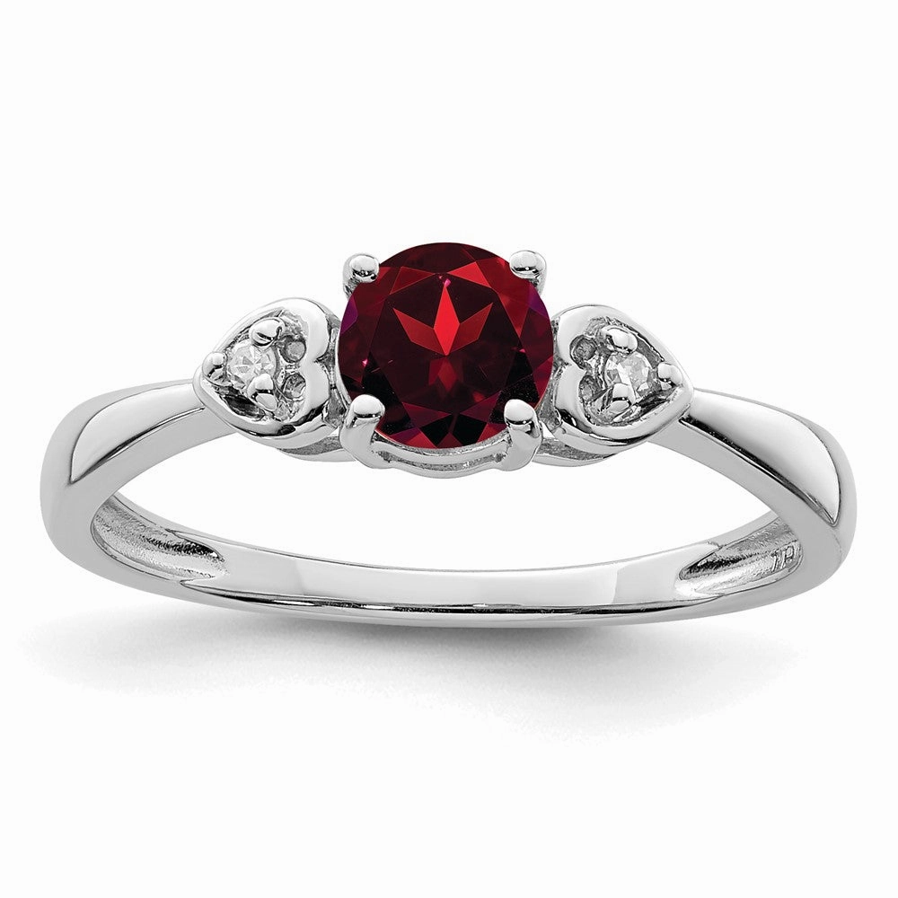 Sterling Silver Rhodium Plated Diamond and Garnet Ring