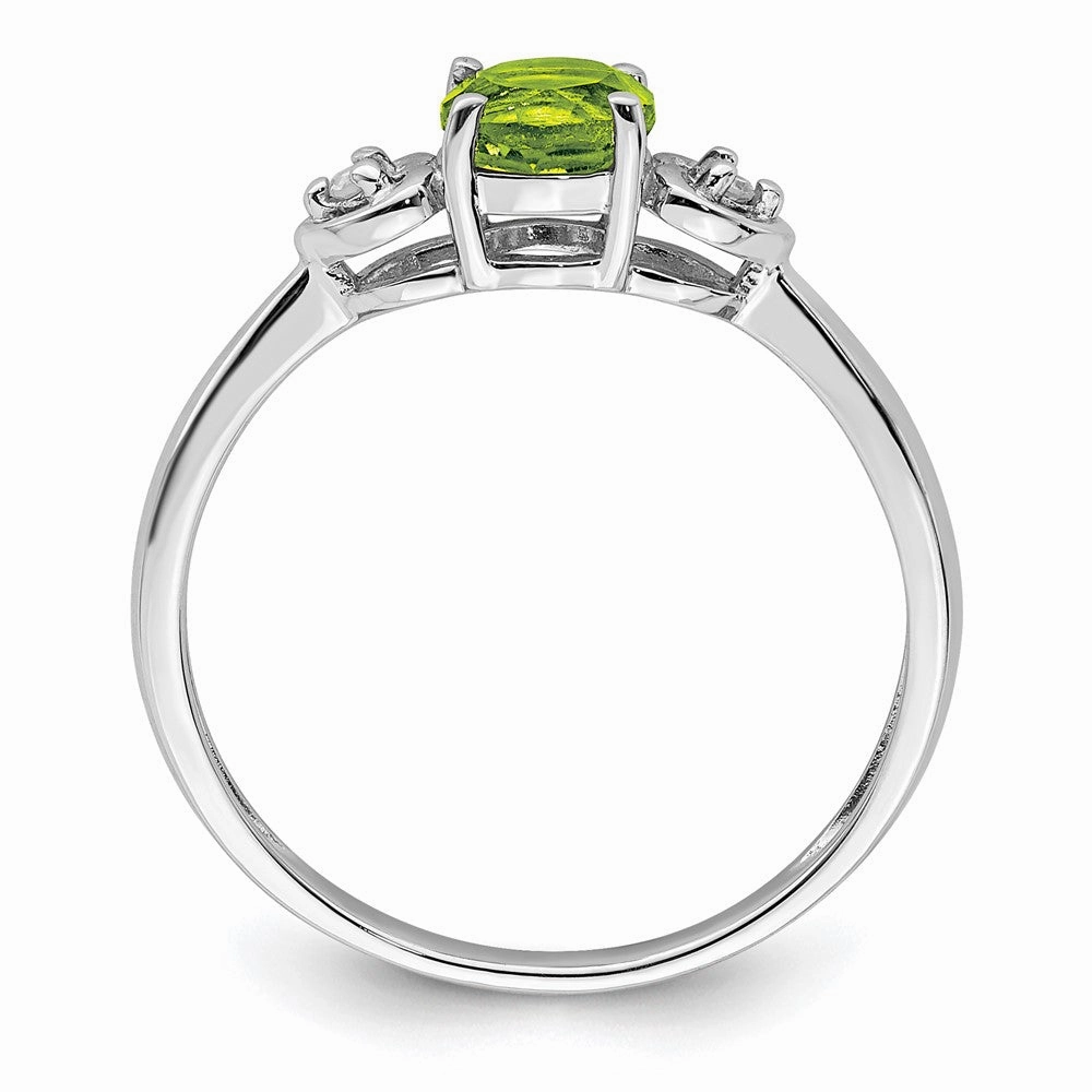 Sterling Silver Rhodium Plated Diamond and Peridot Round Ring