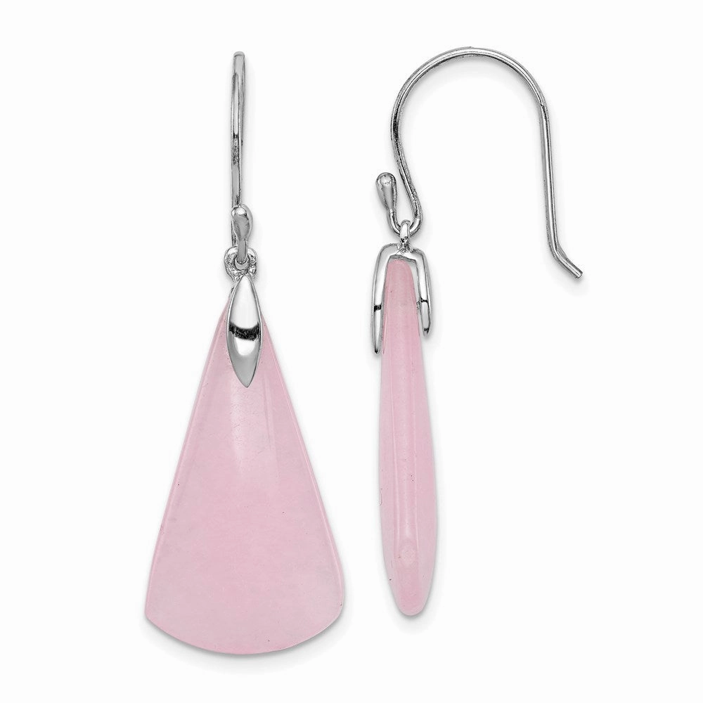 Sterling Silver Rhodium-plated Dyed Pink Quartz Dangle Earrings