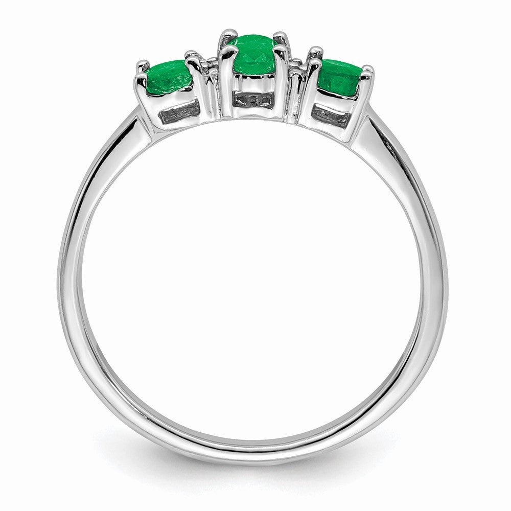 Sterling Silver Rhodium-plated Emerald 3 Stone and Diamond Ring