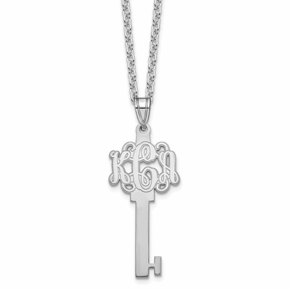 Sterling Silver/Rhodium-plated Etched Monogram Key Necklace