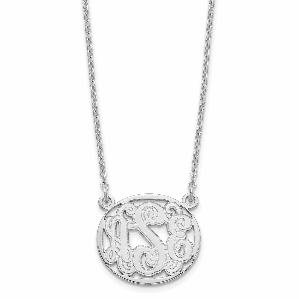 Sterling Silver/Rhodium-plated Etched Oval Monogram Necklace