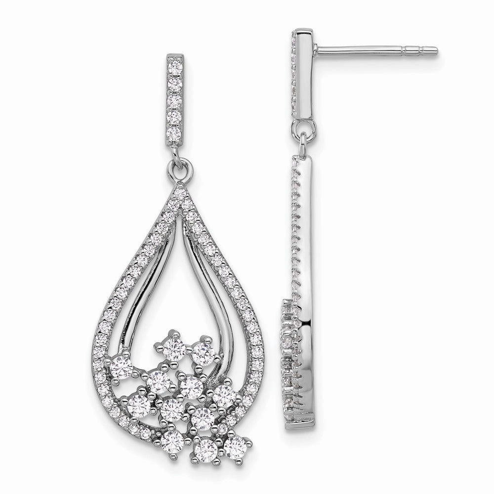 Sterling Silver Rhodium-plated Fancy CZ Dangle Earrings