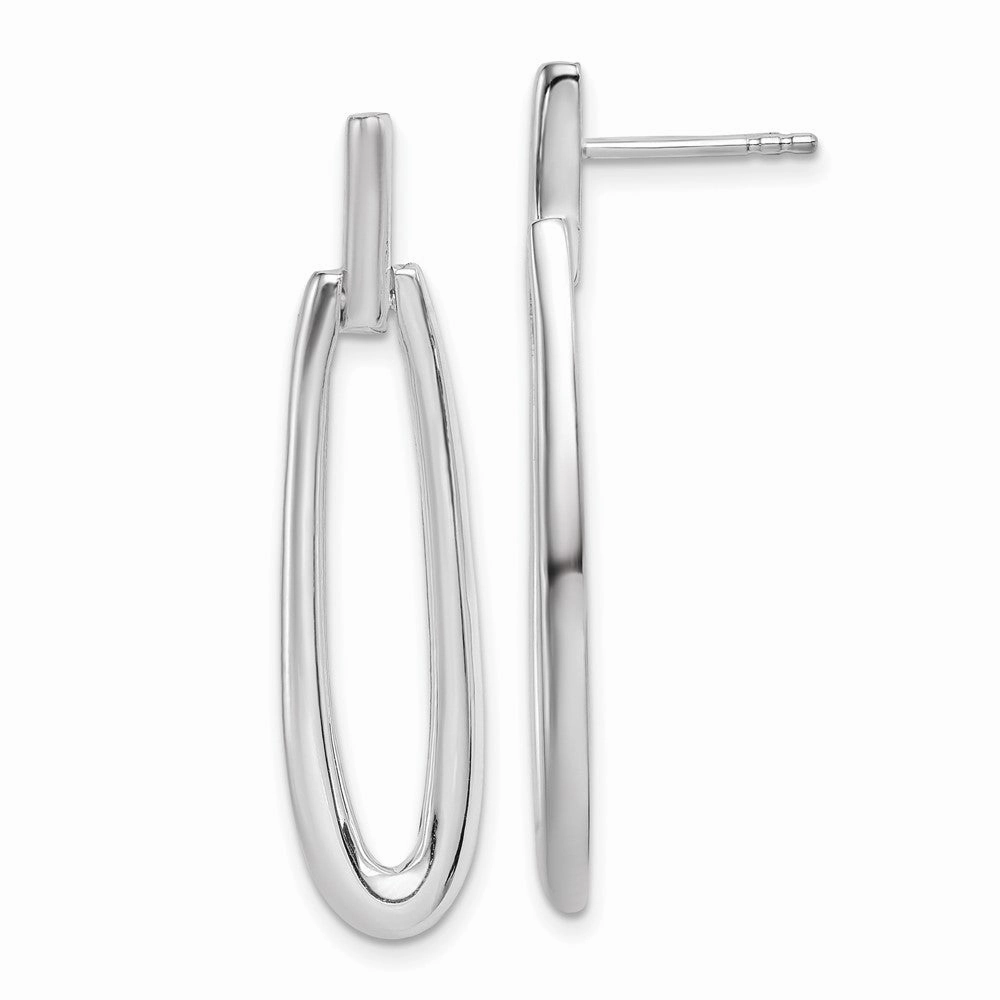 Sterling Silver Rhodium-plated Fancy Elongated Oval Post Dangle Earrings