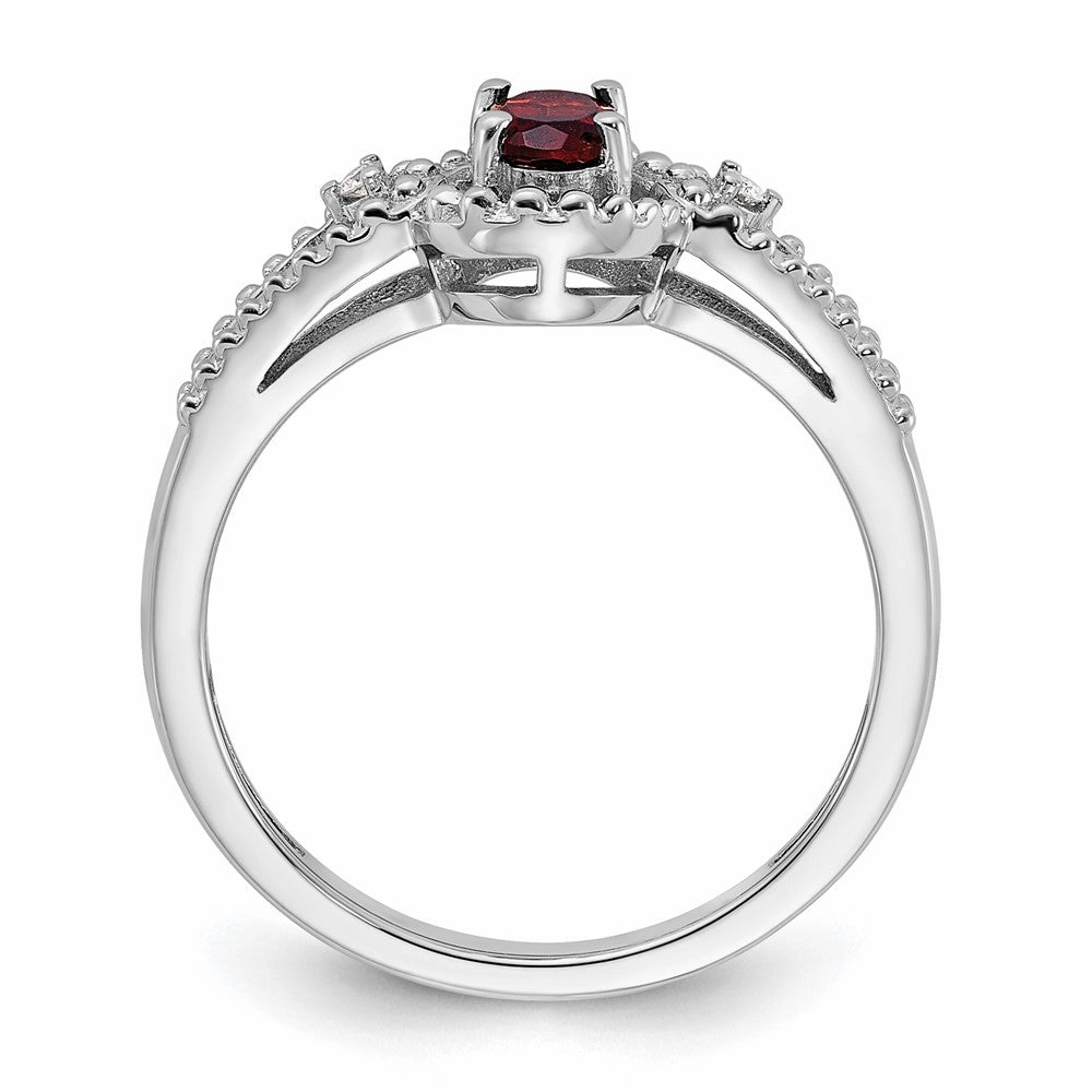 Sterling Silver Rhodium-plated Garnet & Diam. Ring