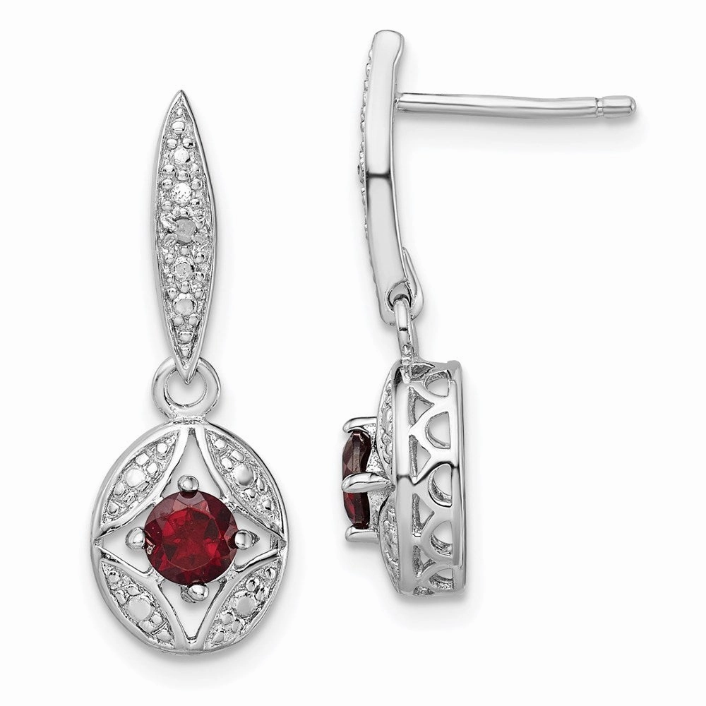 Sterling Silver Rhodium-plated Garnet and Diamond Dangle Earrings