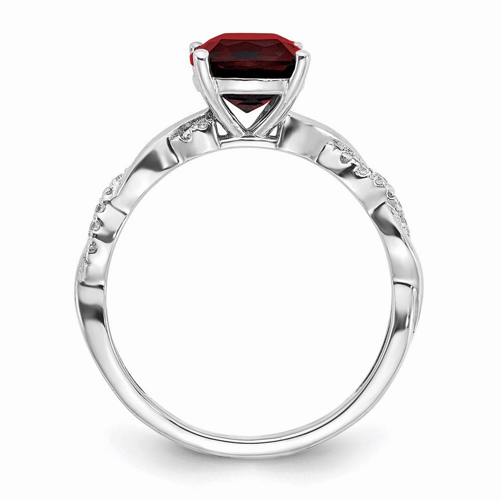 Sterling Silver Rhodium-plated Garnet and Diamond Ring