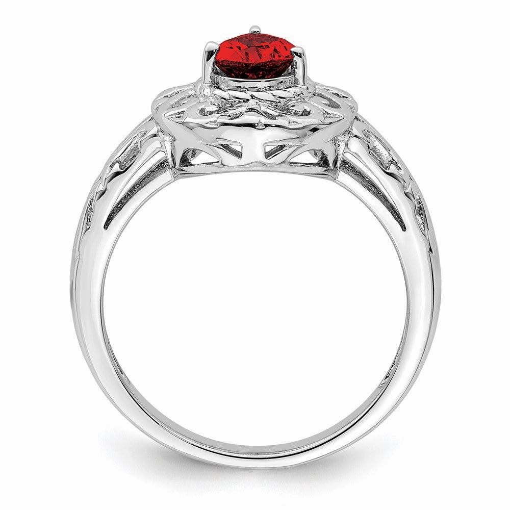 Sterling Silver Rhodium Plated Garnet Teardrop Ring