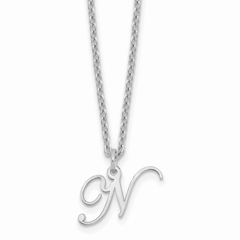 Sterling Silver Rhodium-plated Letter N Initial Necklace