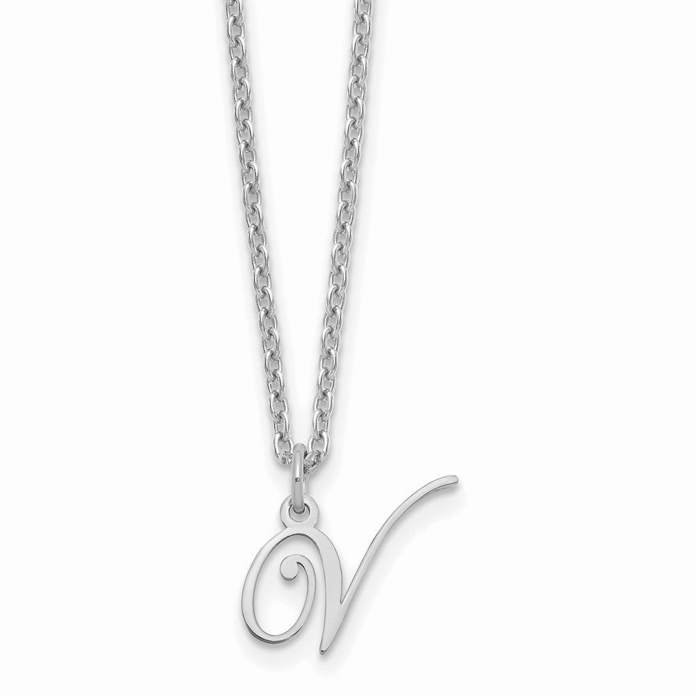Sterling Silver Rhodium-plated Letter V Initial Necklace