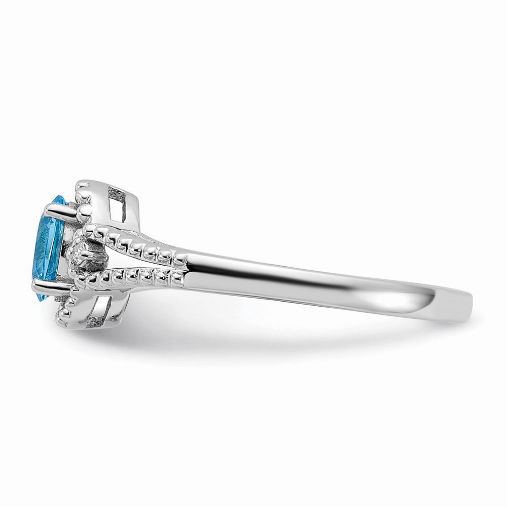 Sterling Silver Rhodium-plated Light Swiss Blue Topaz & Diam. Ring