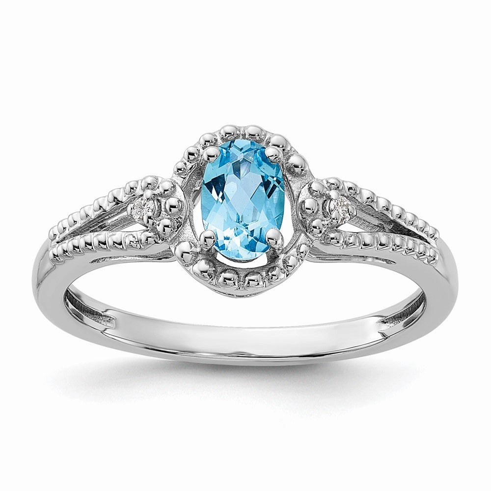 Sterling Silver Rhodium-plated Light Swiss Blue Topaz & Diam. Ring