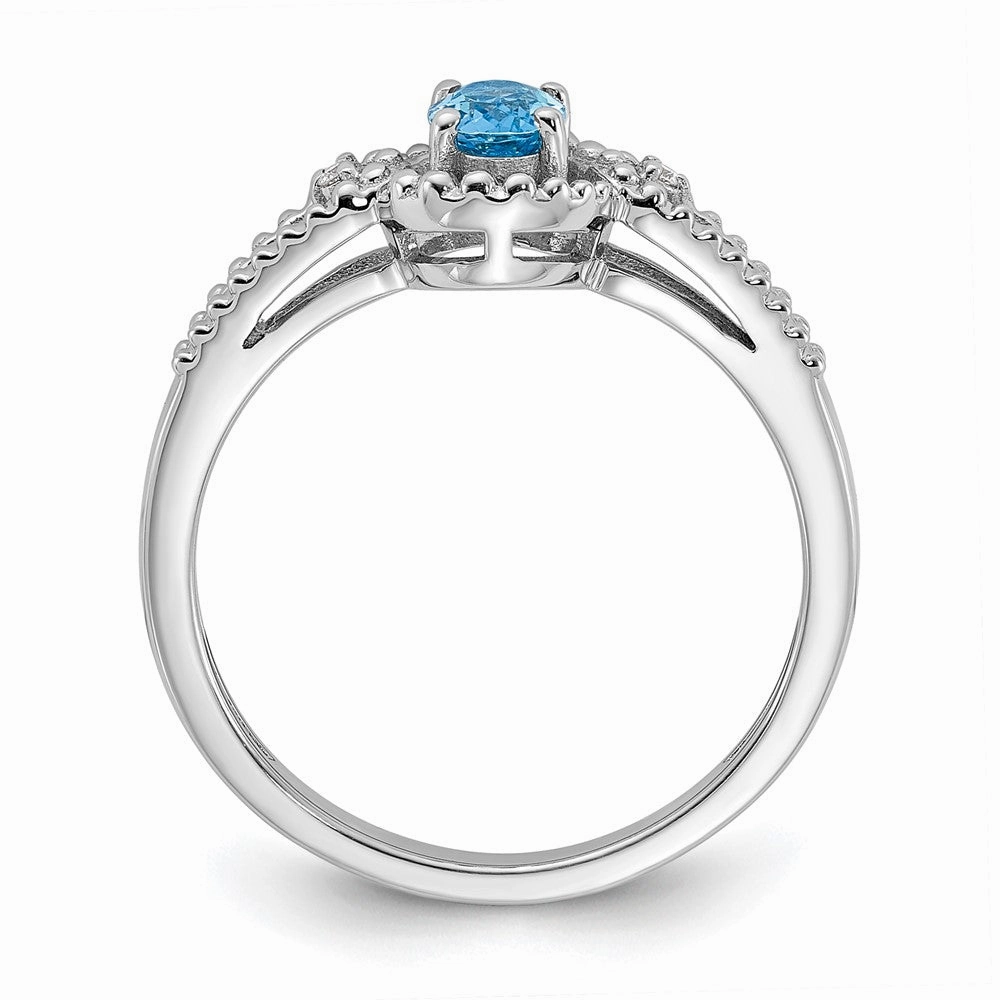 Sterling Silver Rhodium-plated Light Swiss Blue Topaz & Diam. Ring
