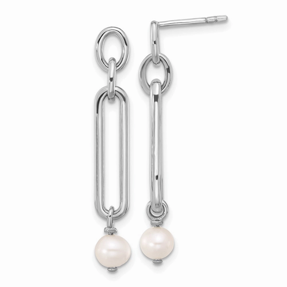 Sterling Silver Rhodium-plated Link with FWC Pearl Dangle Earrings