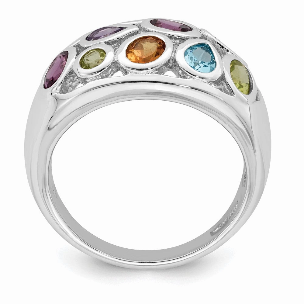Sterling Silver Rhodium-plated Multi Gemstone Ring