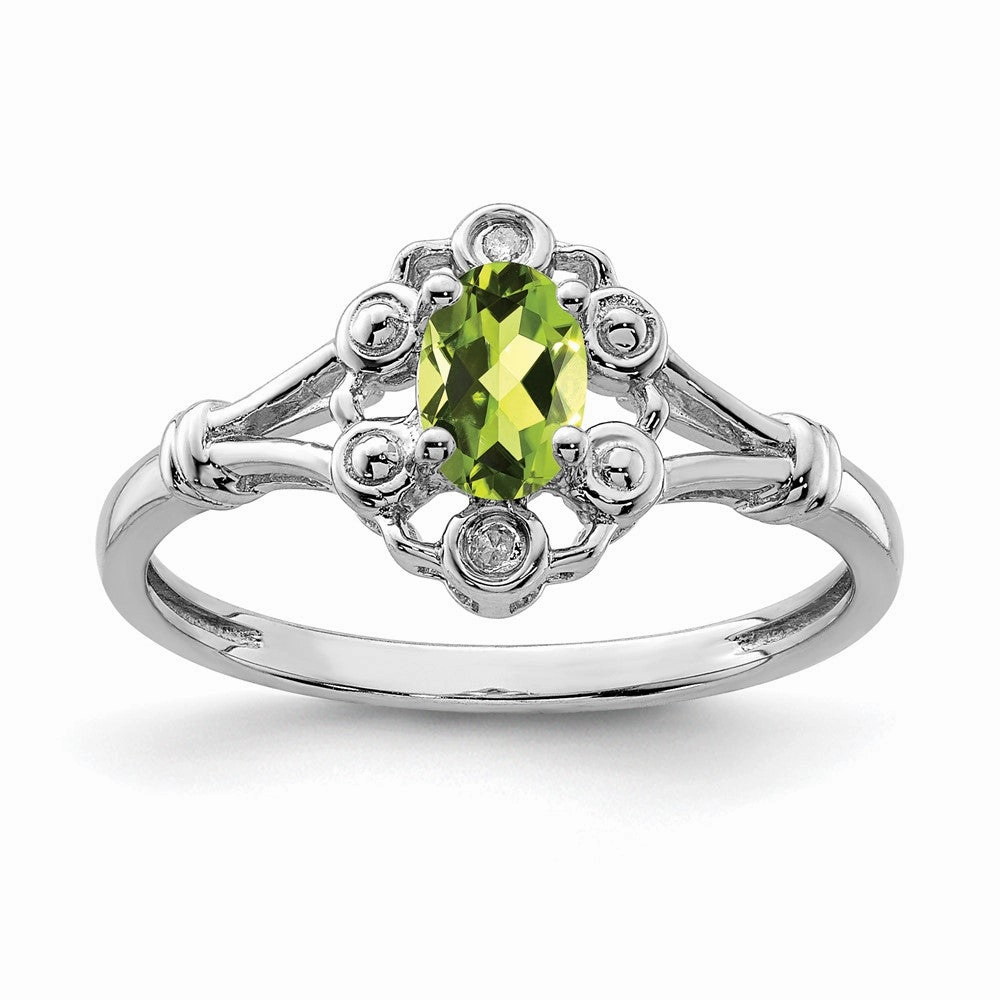 Sterling Silver Rhodium-plated Peridot & Diam. Ring