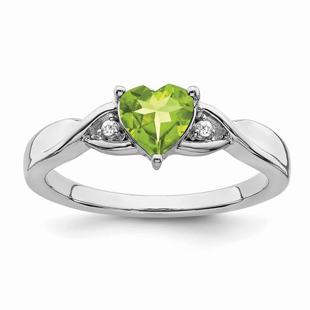 Sterling Silver Rhodium-plated Peridot and Diamond Ring