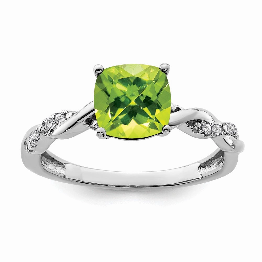 Sterling Silver Rhodium-plated Peridot and Diamond Ring