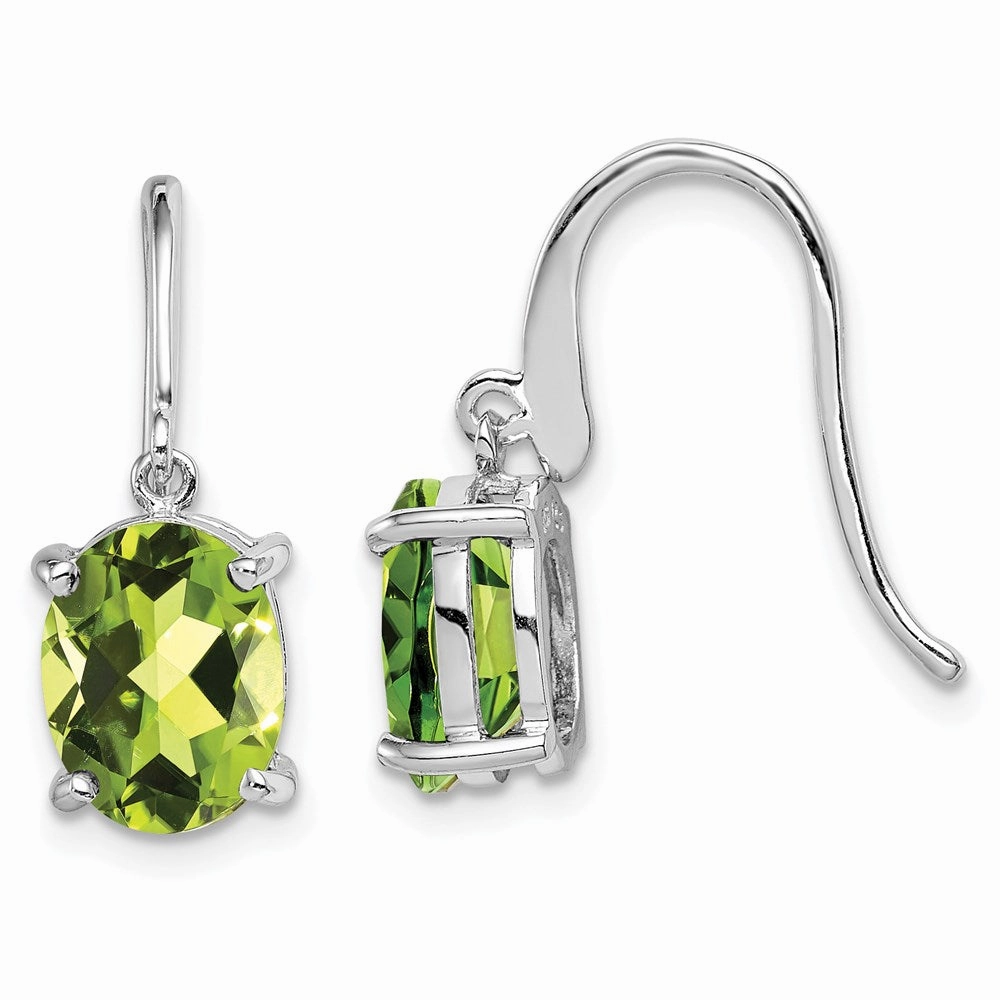 Sterling Silver Rhodium Plated Peridot Wire Earrings