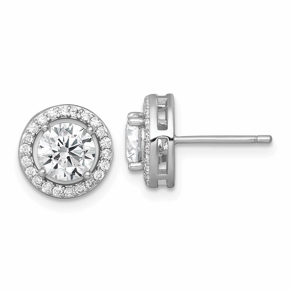 Sterling Silver Rhodium-plated Polished 10.0mm Round CZ Halo Post Earrings