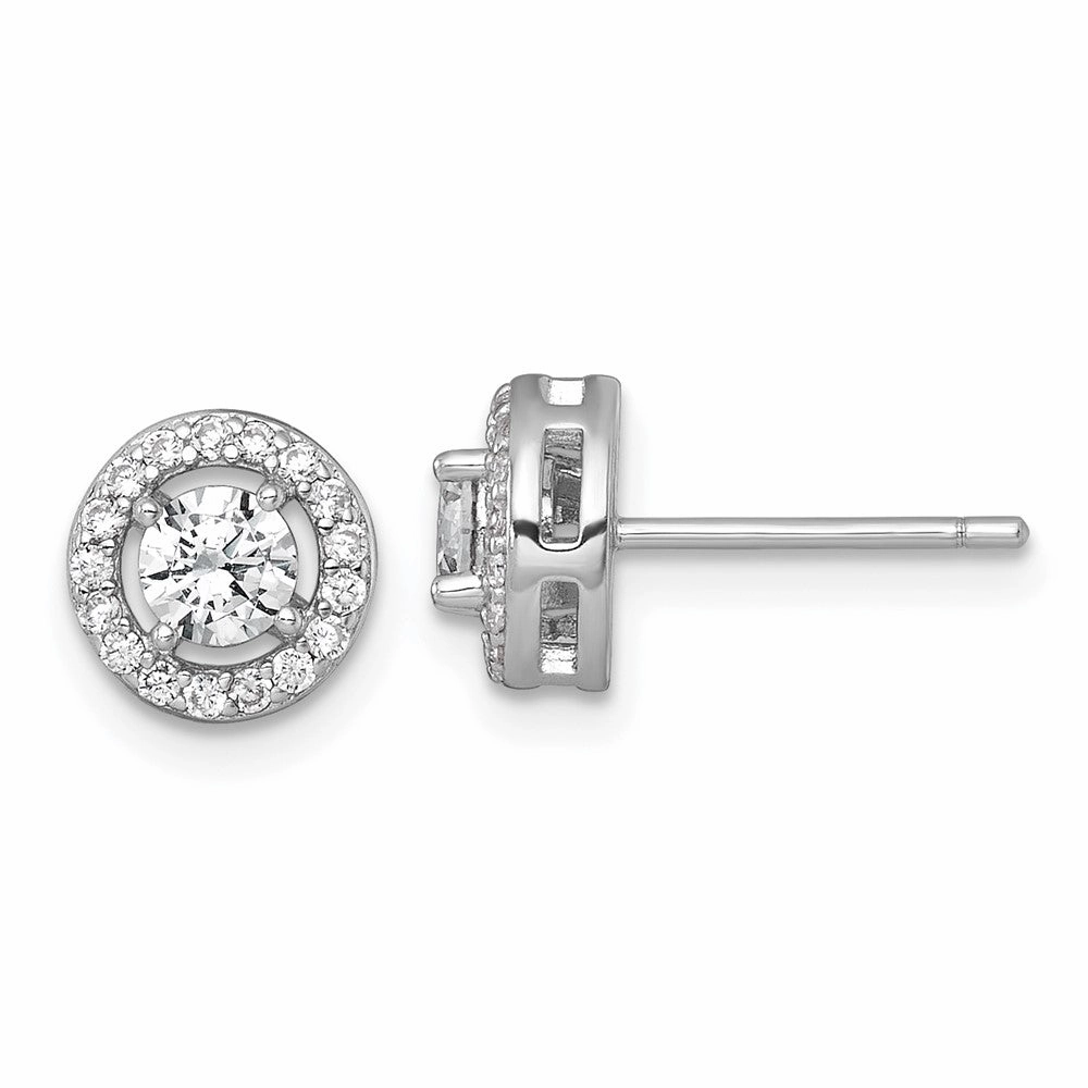 Sterling Silver Rhodium-plated Polished 8.0mm Round CZ Halo Post Earrings