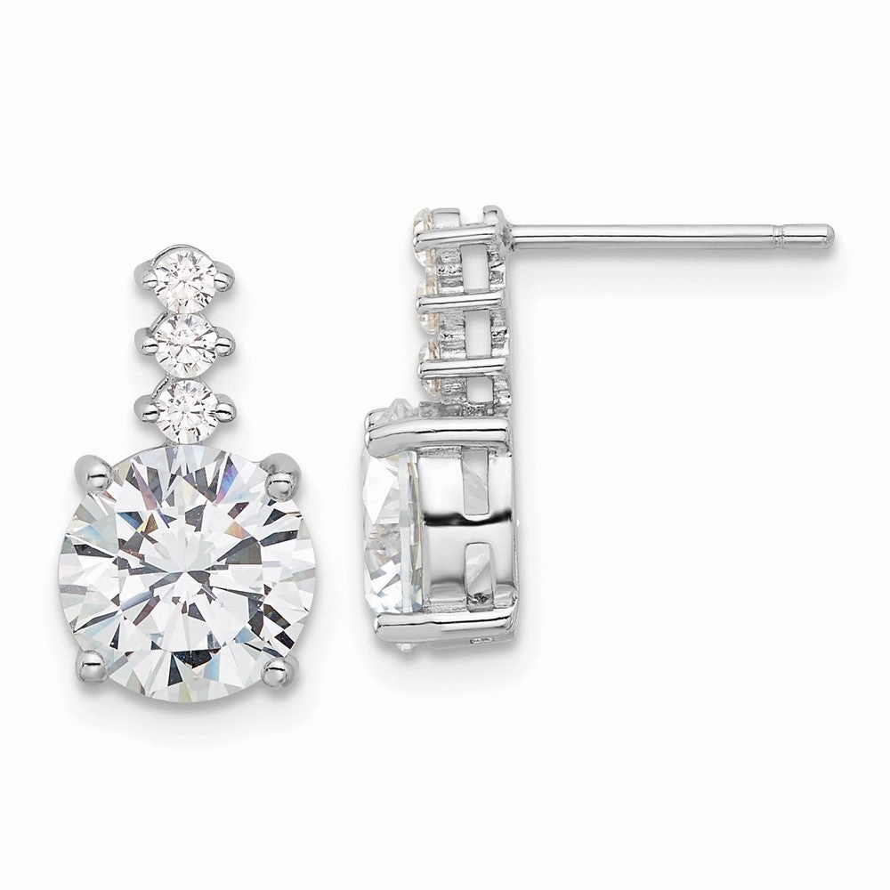 Sterling Silver Rhodium-plated Polished 8mm CZ Post Dangle Earrings