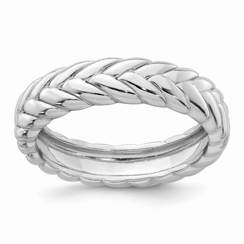 Sterling Silver Rhodium-plated Polished and Braided 5.00mm Band Size 6 Ring
