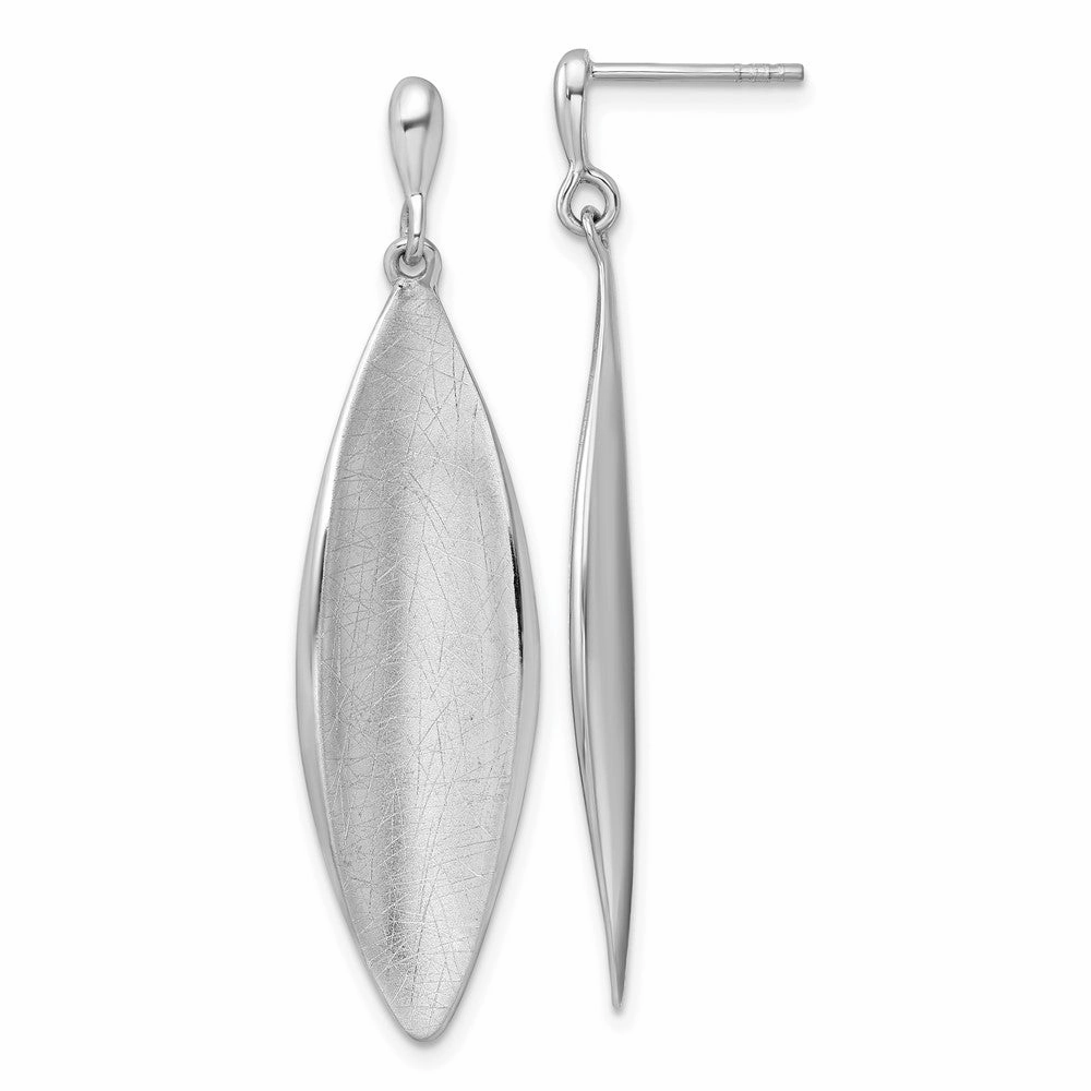 Sterling Silver Rhodium-plated Polished and Brushed Fancy Concave Oval Dangle Post Earrings