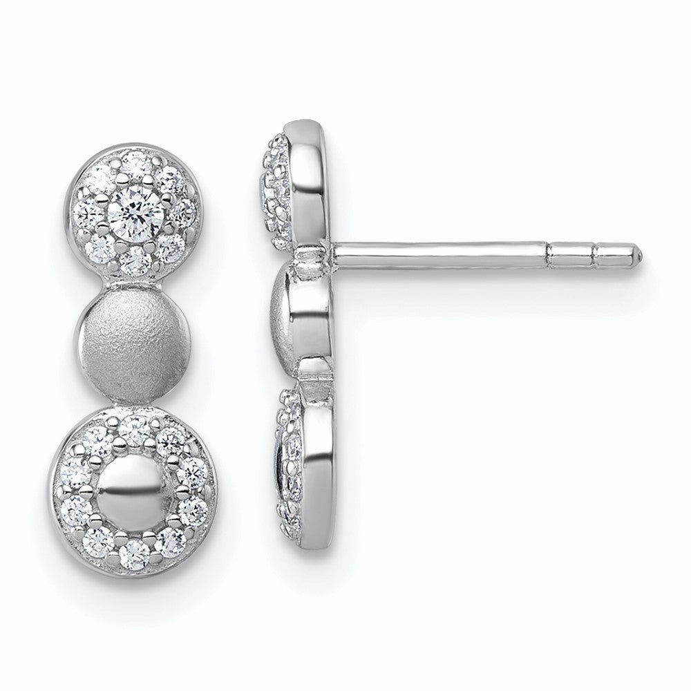Sterling Silver Rhodium-plated Polished and Satin CZ  3-Circles Post Earrings