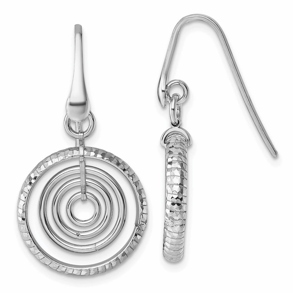 Sterling Silver Rhodium-plated Polished and Textured Multi-Circle Dangle Shepherd Hook Earrings