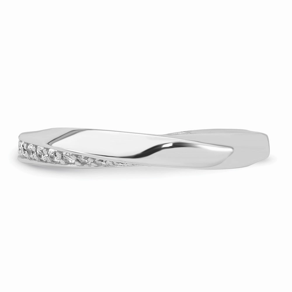 Sterling Silver Rhodium-plated Polished and Twisted CZ 3.1mm Band Size 6 Ring